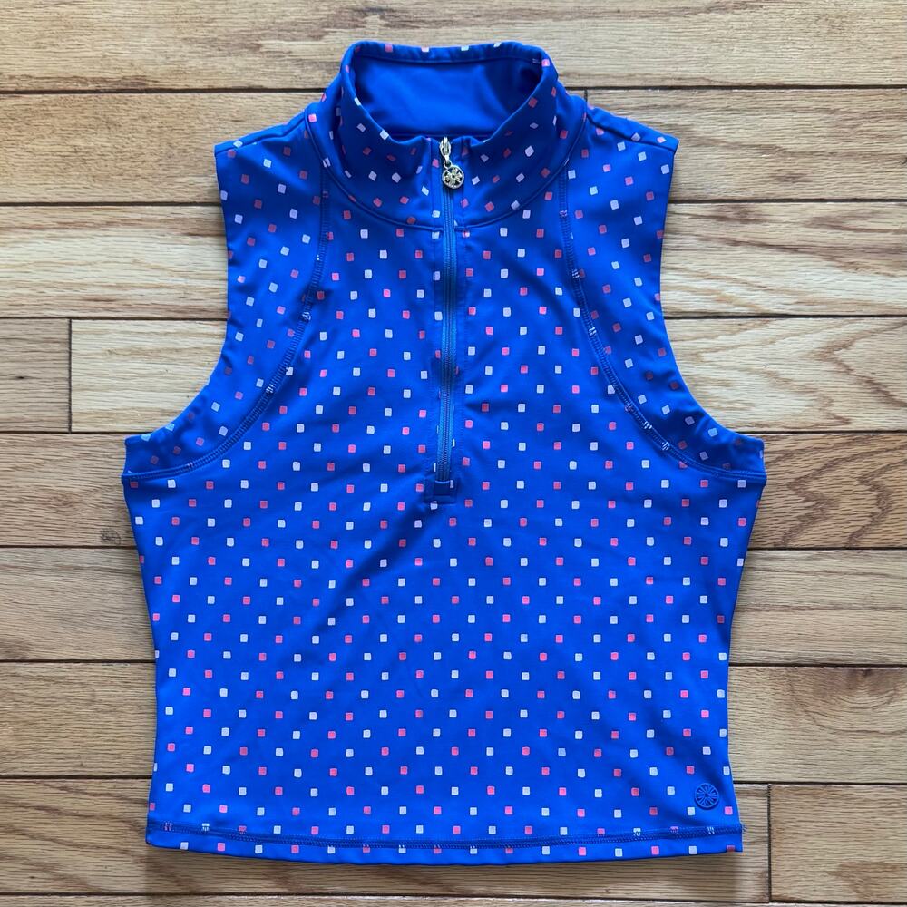 LILLY PULITZER Luxletic Callie Half Zip Top Medium Borealis Blue Sleeveless Dot